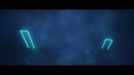 rocky landscape with huge blue light portal structures