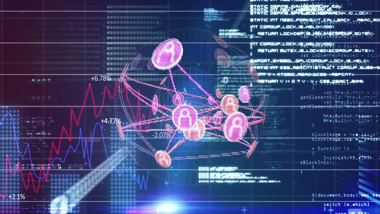 검은색 배경에 데이터 처리를 통해 연결의 글로브의 애니메이션