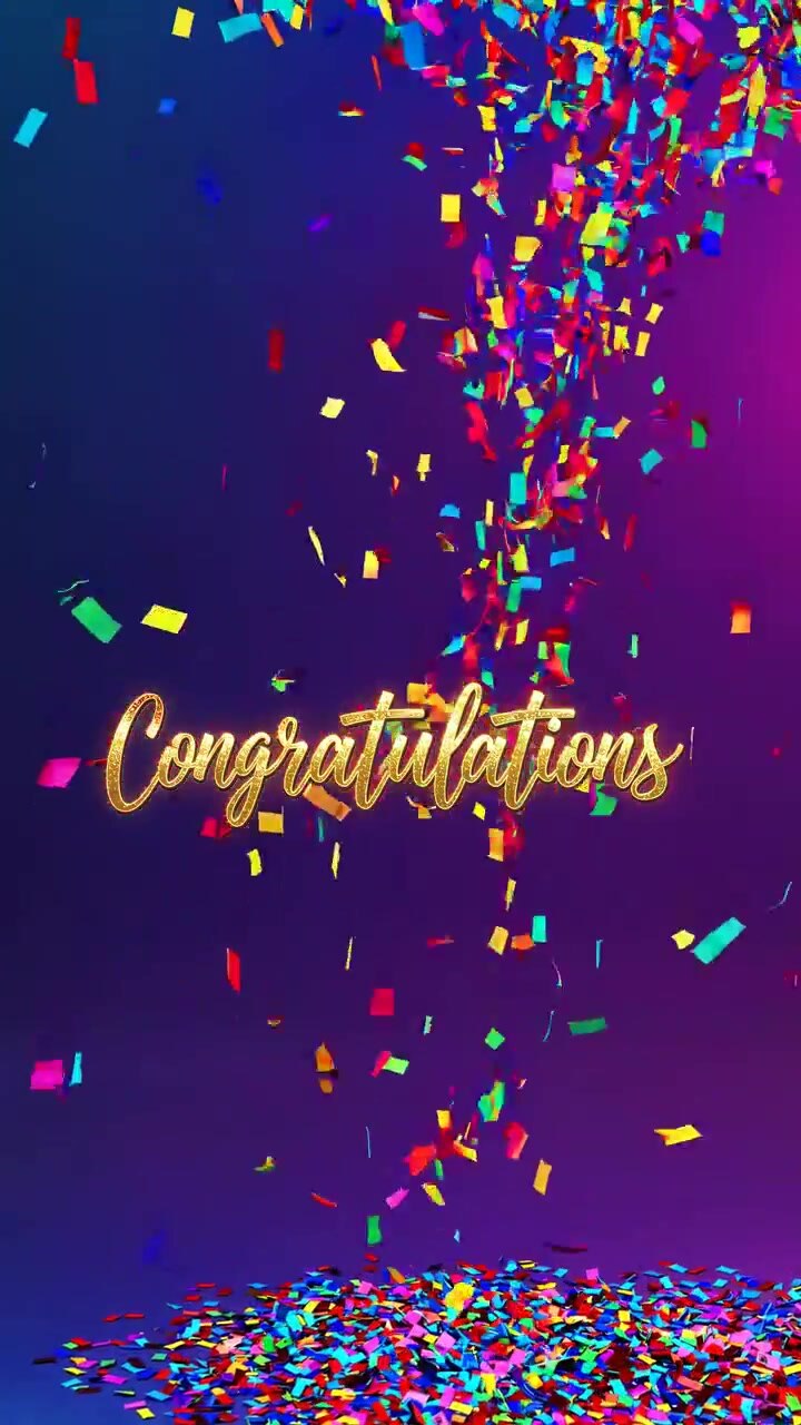 Colorful Confetti Falling with Congratulations Text Overlay