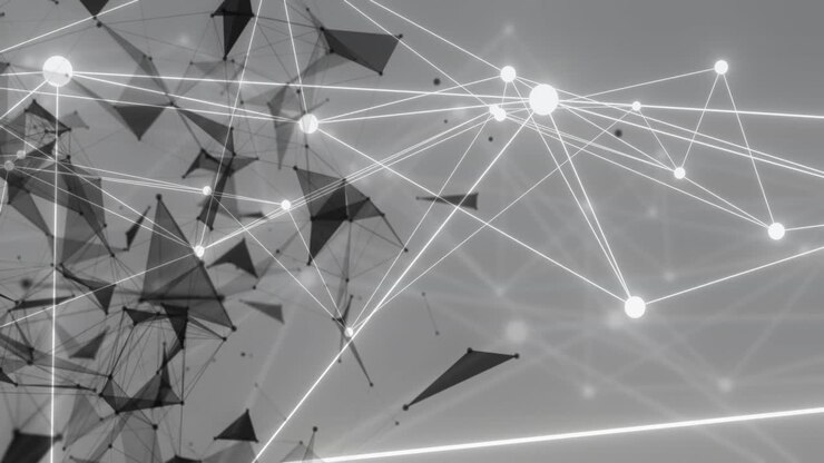 Animation of network of connections over shapes moving