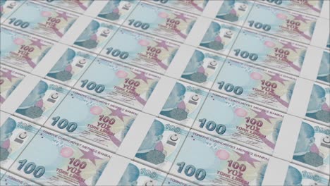 100 turkish lira banknotes printing by a money press