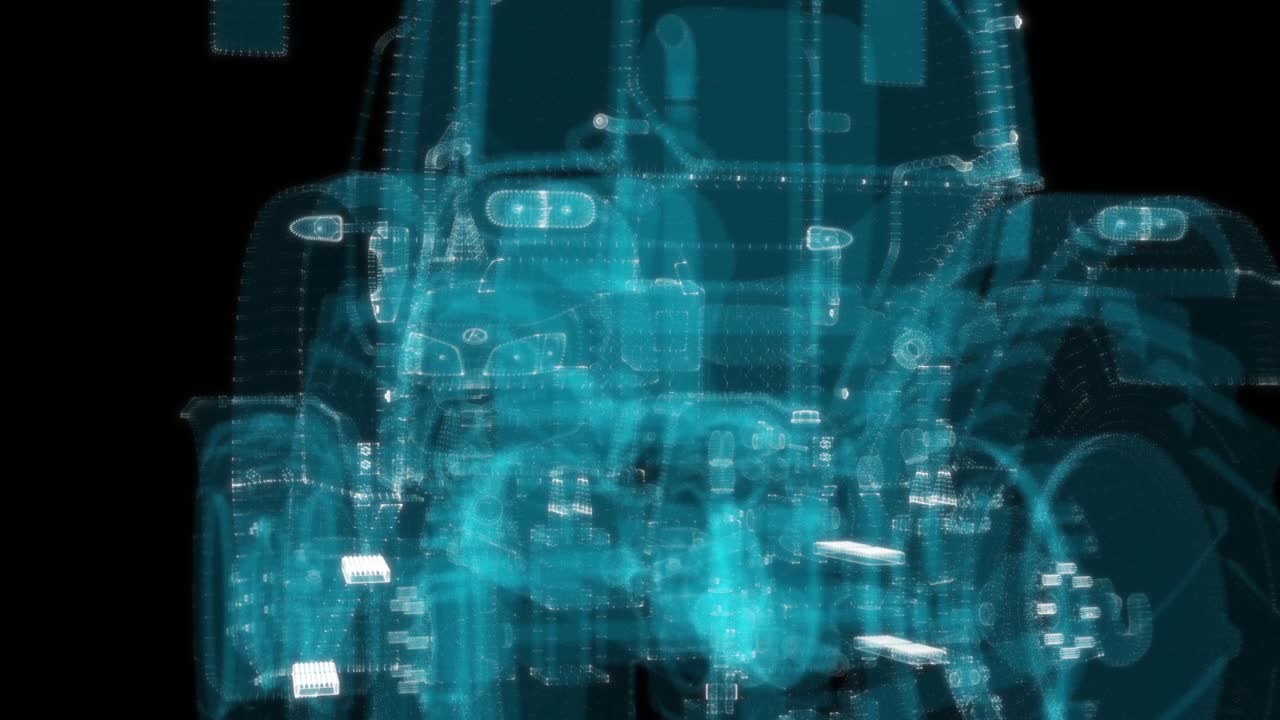 빛나는 점과 선으로 구성된 농장 트랙터