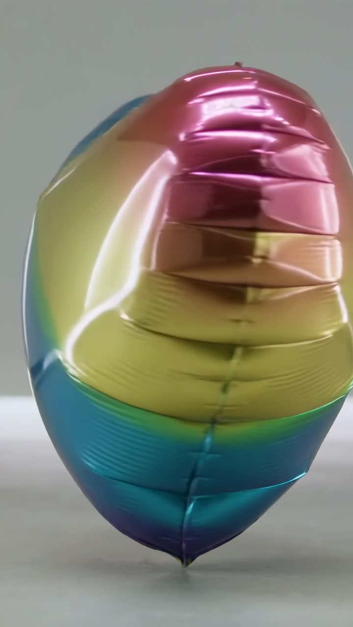 Video verticale: Palloncino a cuore in lamina che ruota e ondeggia in studio, mosso da una corrente d'aria.