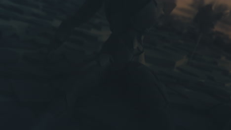 destroyed andorids on a junkyard in yellow light
