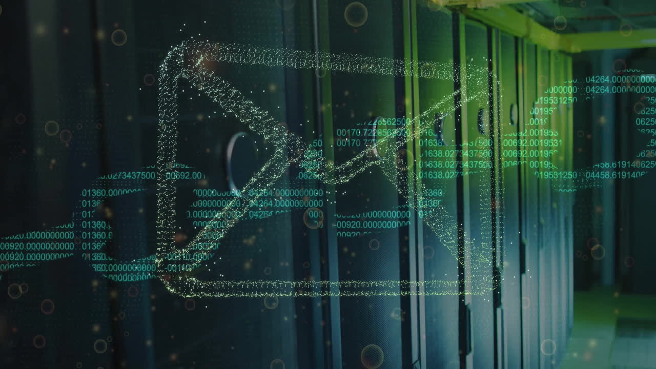 Animation of envelope, data processing over computer servers