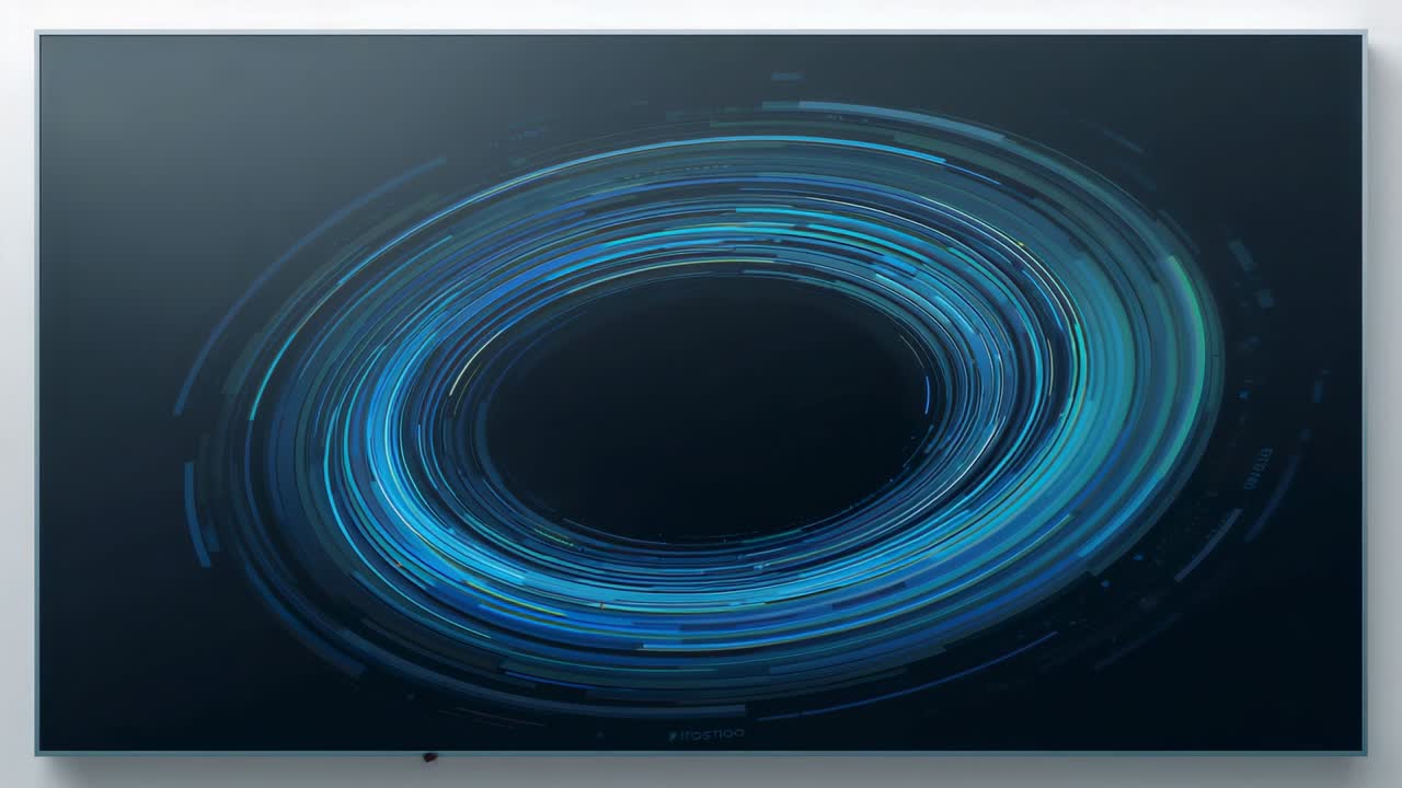 Starting playback, vortex rotating and tightening on screen in simple room to show blue streaks