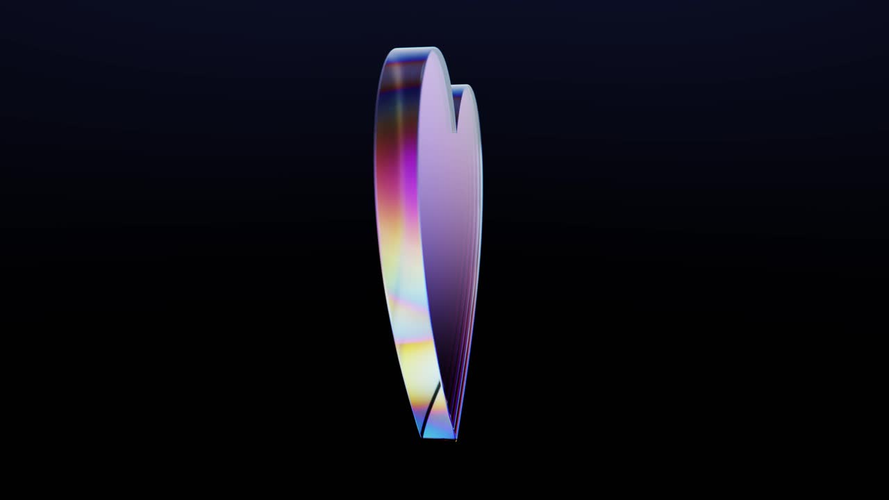 Rotating 3D Iridescent Heart on Black Background