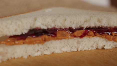 peanut butter and jelly, jam sandwich rotating, turning round, closeup, macro