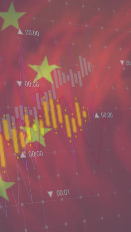 Animación-De-La-Bandera-De-China-Y-Procesamiento-De-Datos-Sobre-El-Paisaje-Urbano.