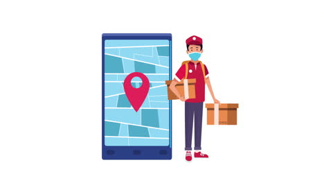 delivery service courier and smartphone animation