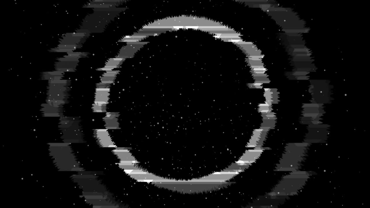 Glitch laser neon circle on black sky background