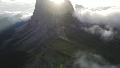 drone clip of seceda, a mountain peak in the middle of the dolomites