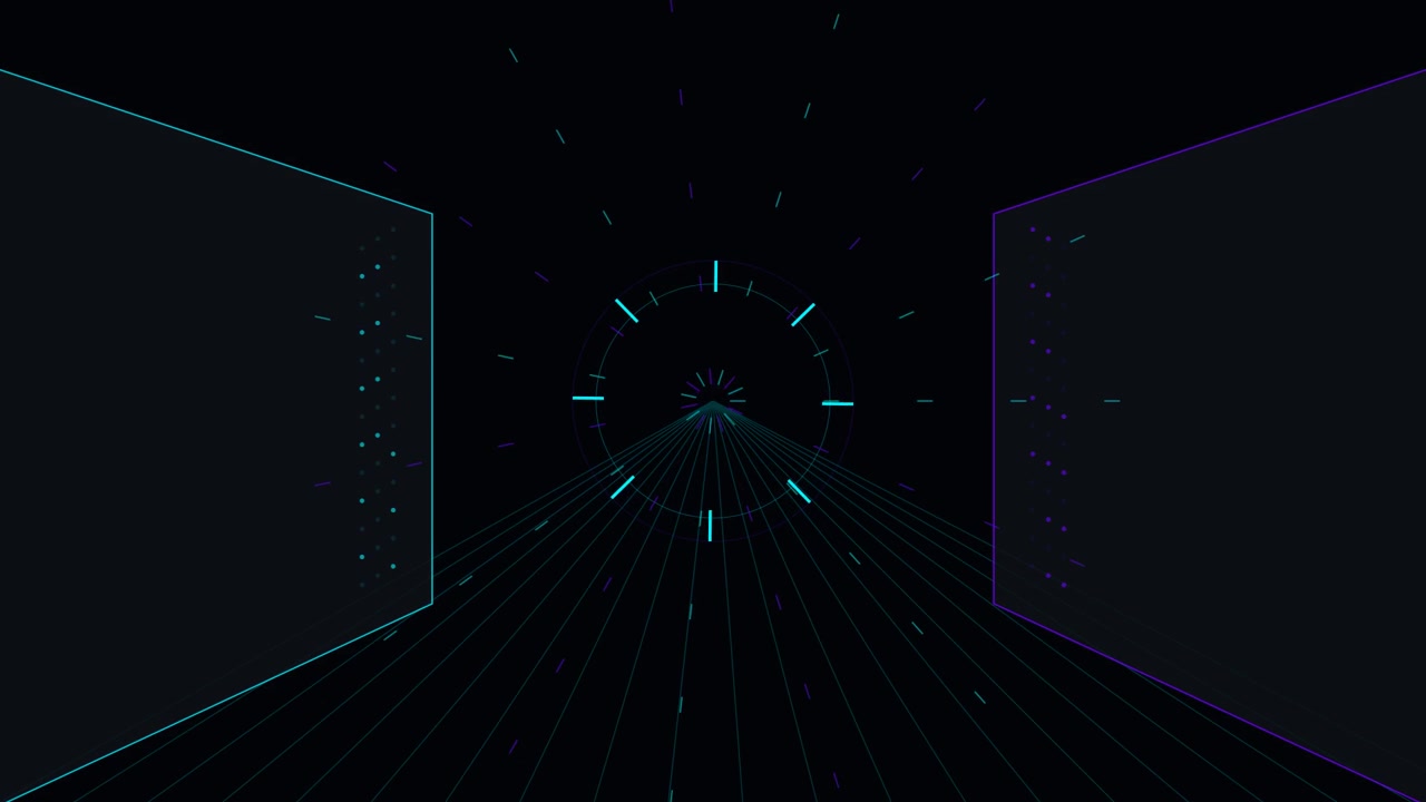 Abstract Digital Interface with Pulsing Circular HUD and Geometric Lines