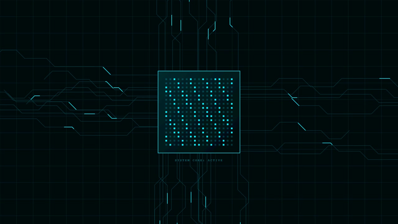 Digital Circuit Board Processor with Glowing Data Matrix
