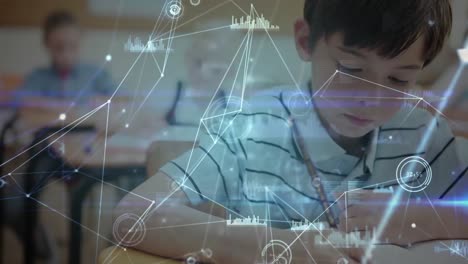 animation of network of connections over schoolboy writing