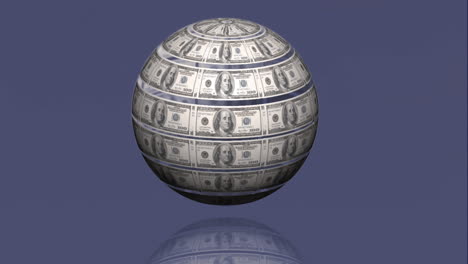 animation of globe with dollar bills over grey background