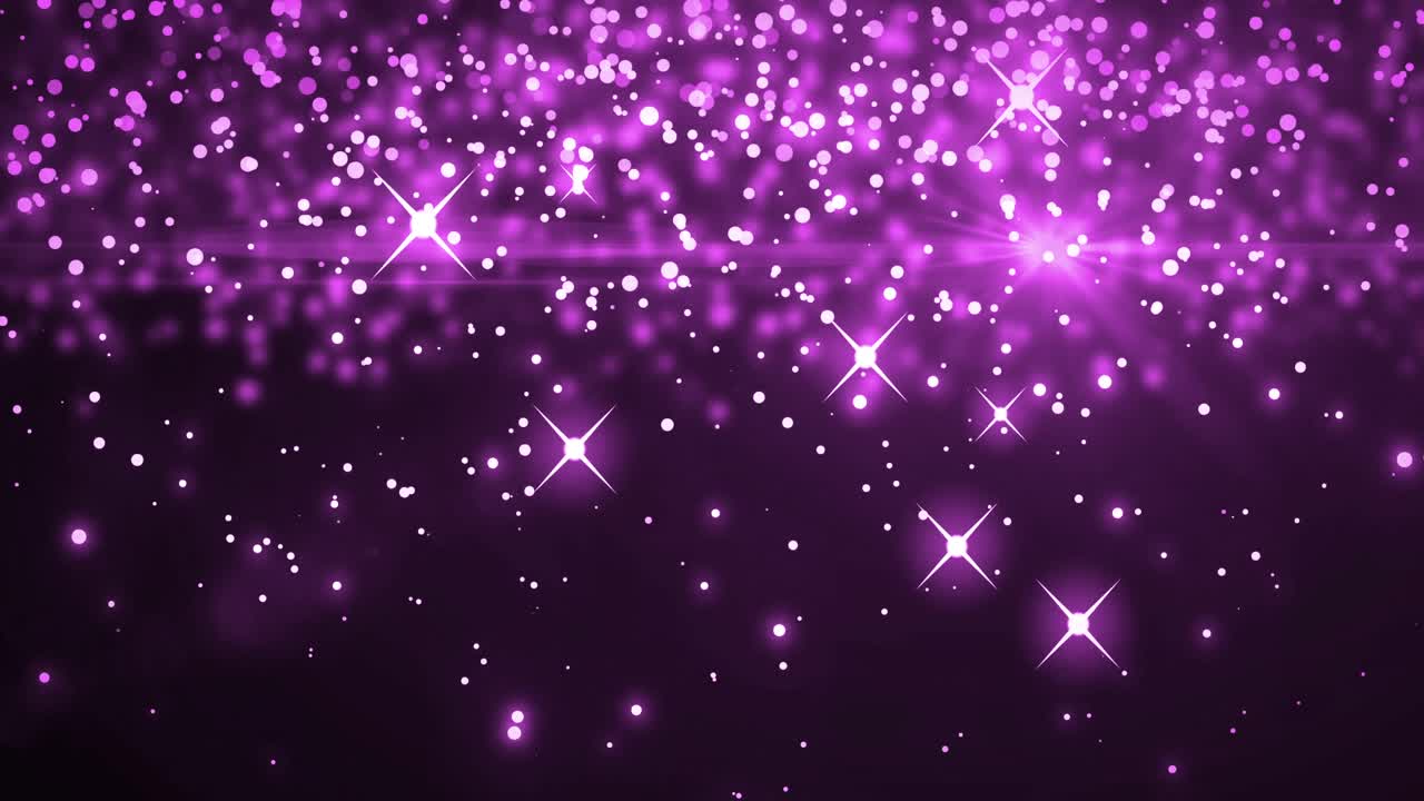 Animation of multiple glowing pink spots of light moving in hypnotic motion on purple background