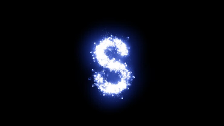 Lettera S luminosa con stelle scintillanti su sfondo trasparente