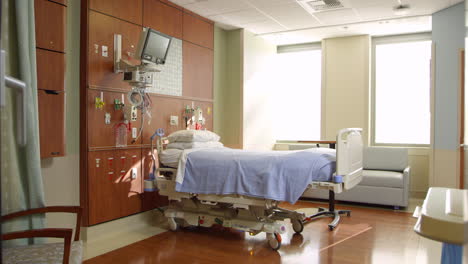 Habitación-De-Paciente-Vacía-En-Un-Hospital-Moderno-Filmada-En-R3d