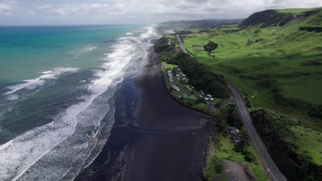 aerial moody footage of the waikato coastline near mokau in north island new zealand looking the other way