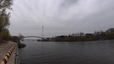 yanghwa hangang riverside park on a cloudy day in seoul, south korea - panning shot