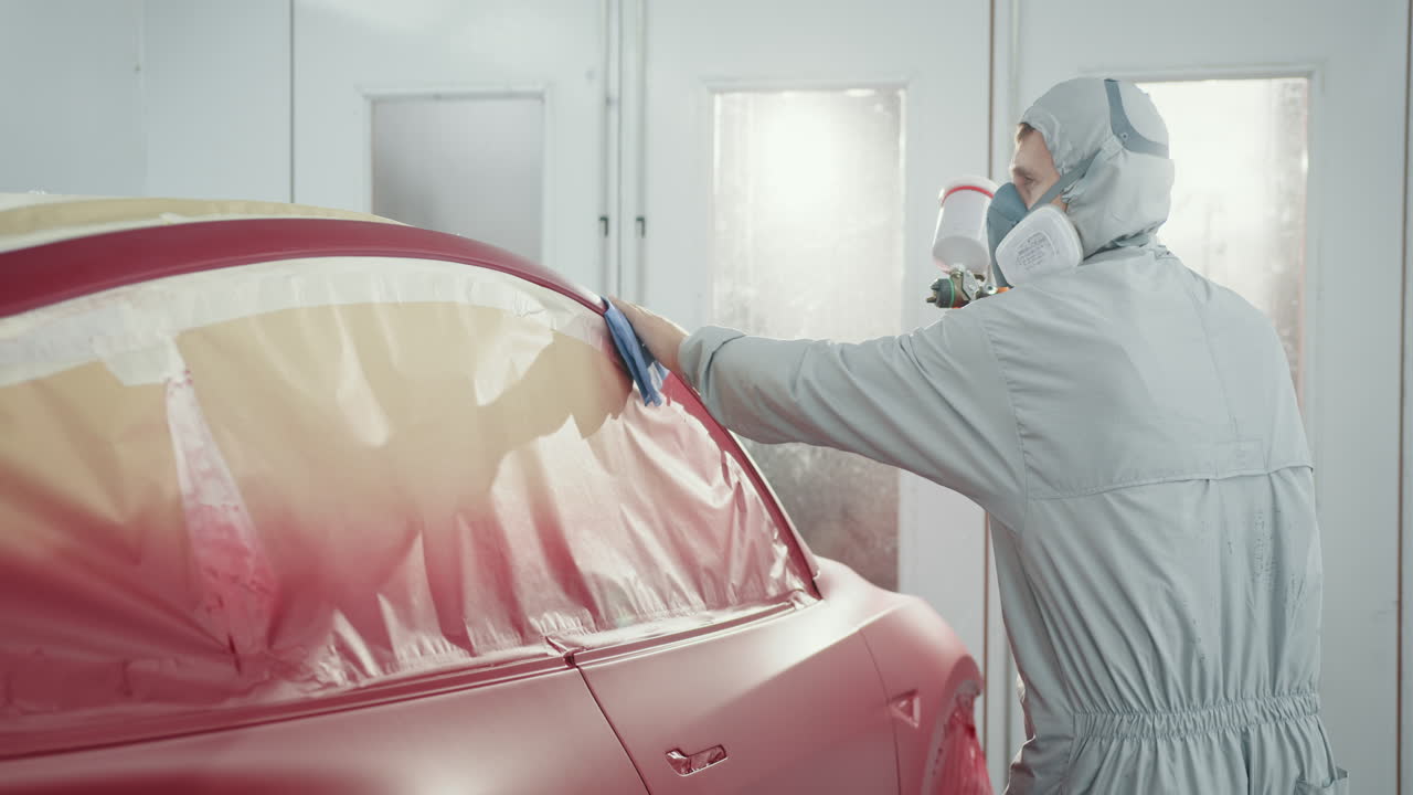 페인트 부스에서 자동차 페인팅 과정