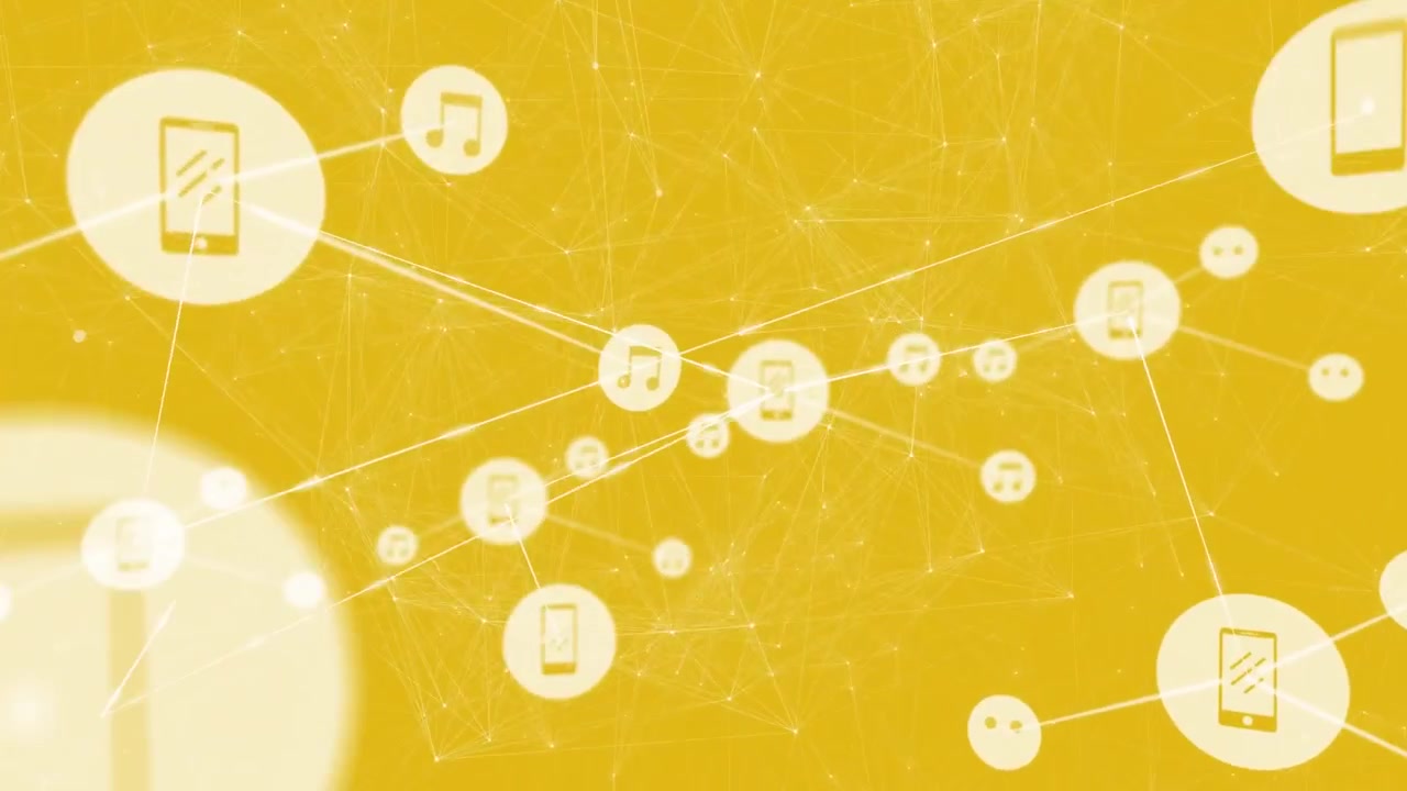 Animation of network of connections with icons on yellow background