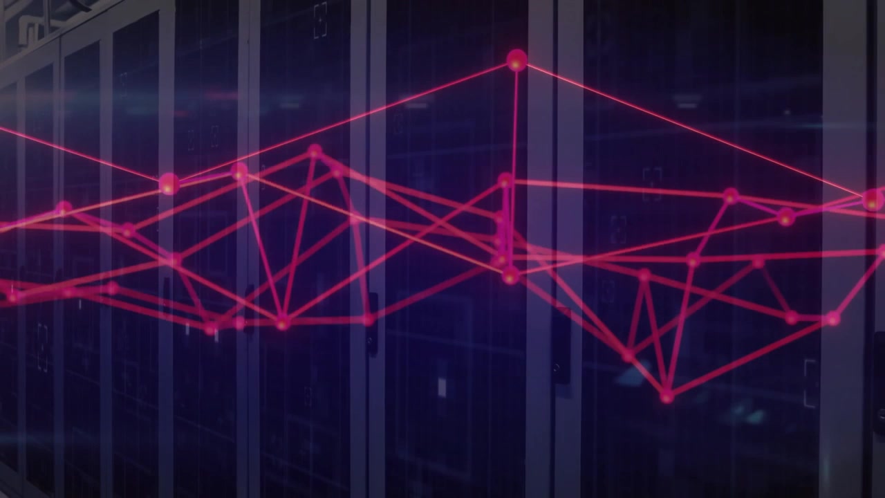 Digital Network Connection Lines Over Server Room Background