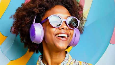 a woman wearing a pair of purple headphones and sunglasses