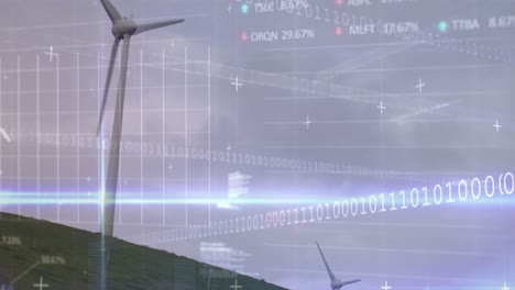 Animation-Der-Finanzdatenverarbeitung-über-Windmühle-Und-Landschaft