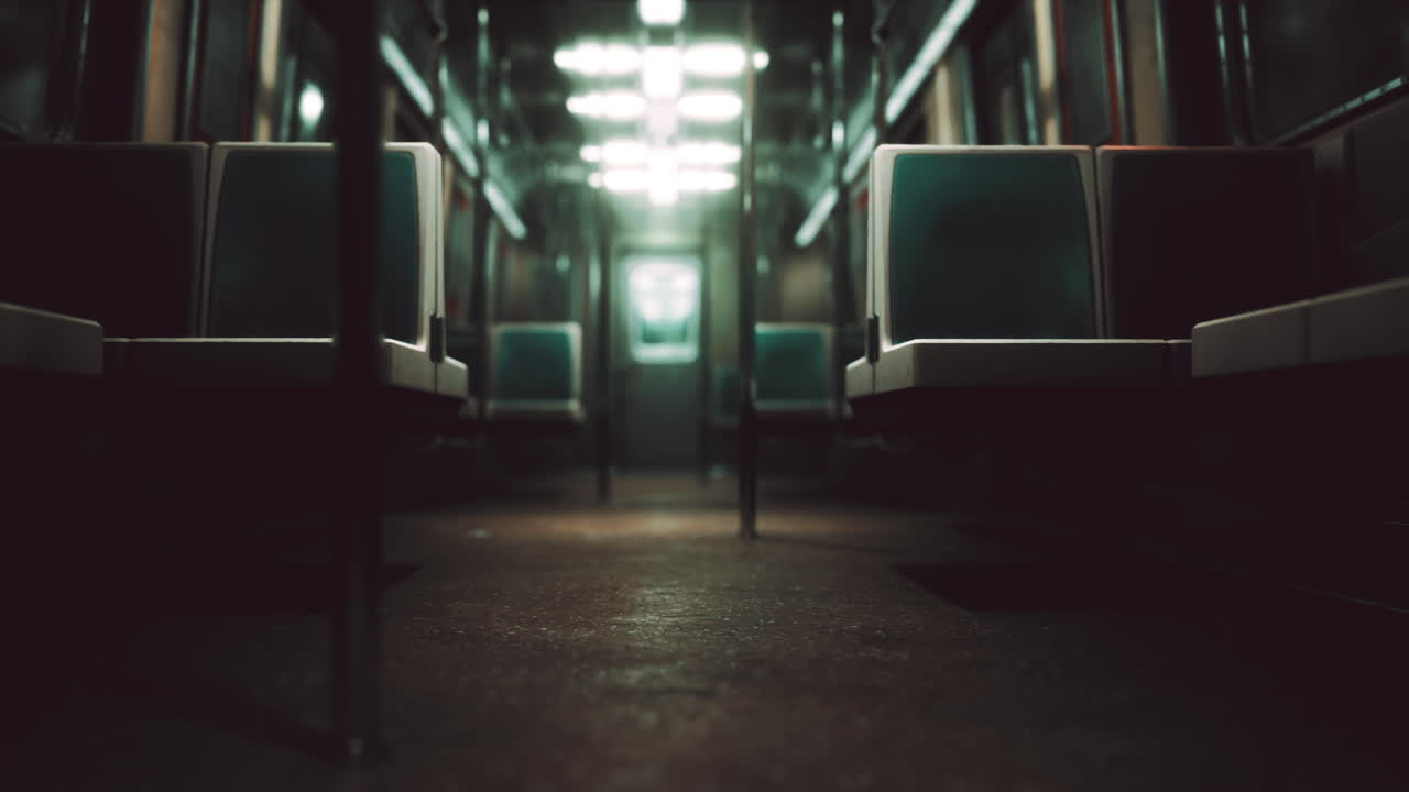 지하철 승용차는 도시에서 코로나바이러스 발병으로 인해 비어 있습니다.