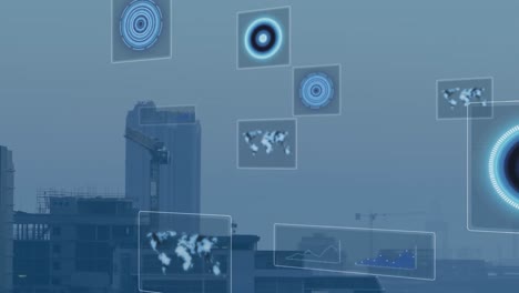 animación de escaneos y procesamiento de datos sobre el paisaje urbano