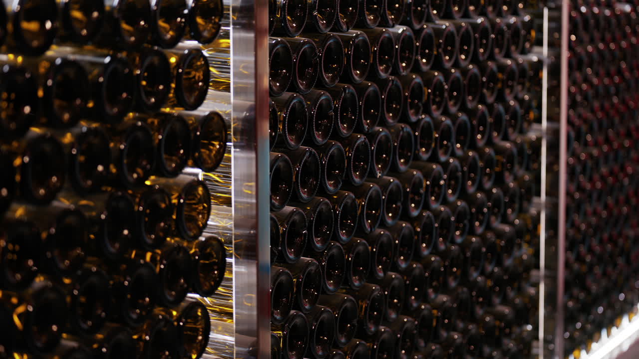 Diverse bottiglie di vino su scaffali presso l'azienda vinicola Chateau de Cremat