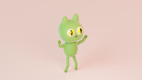 3d video. cute cartoon green cat dancing