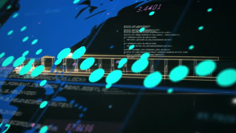Animation of data processing over dna strand on black background