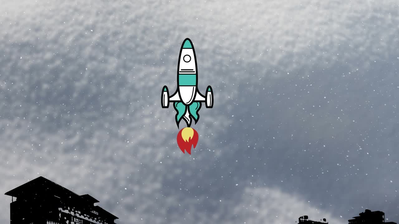 Animation d'une raquette sur de la neige qui tombe.