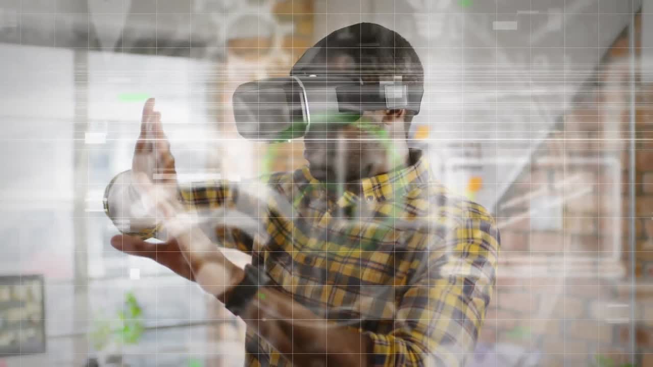 animación de la red de conexiones y procesamiento de datos sobre el hombre utilizando auriculares vr