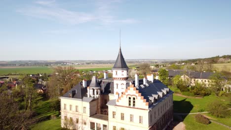 aerial view of radun chateau on a sunny day near opava in moravian-silesian region, czech republic