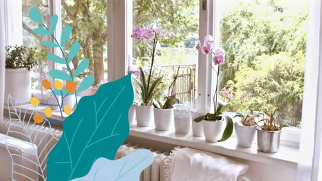animación del icono de la flor sobre la sala de estar vacía