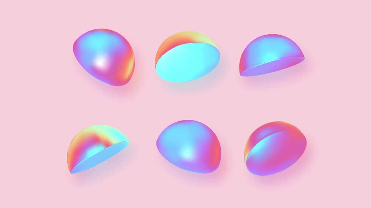 반 구 모양의 금속, 현실적인 3d 기하학적 객체와 함께 배경, 홀로그램 카멜레온 색 gradient.