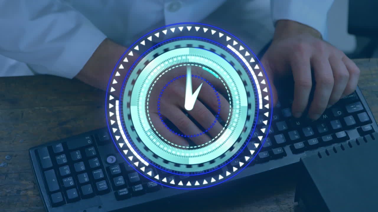 animación del escaneo del alcance con el reloj sobre la persona que usa el teclado