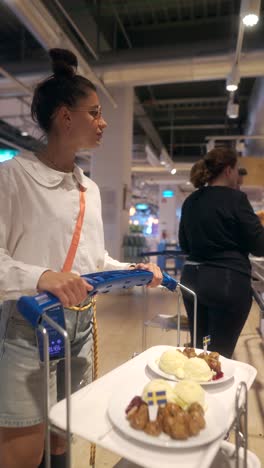 woman serving food at a swedish restaurant