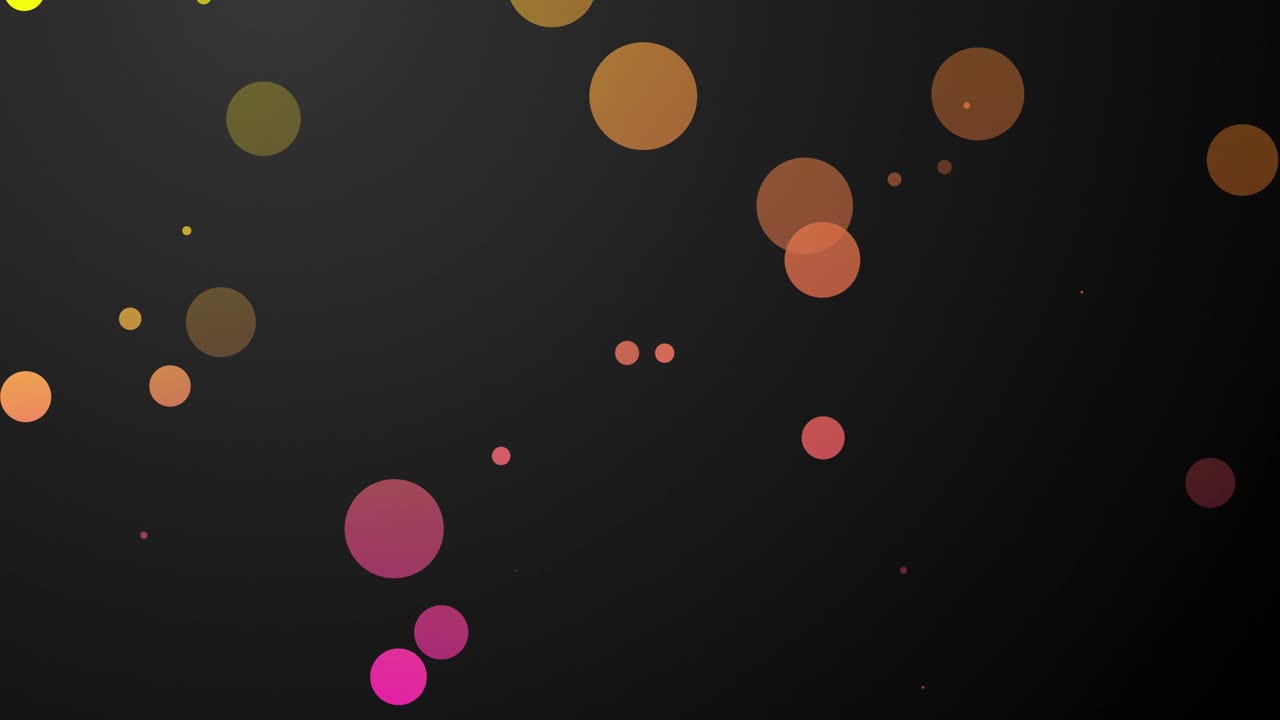 흥미로운 과학적 모티브를 반복하는 노란색-자랑색과 오렌지색 입자가 날아다니는 추상적인 배경