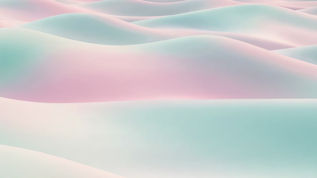Camera pushing forward, showing pastel dunes shifting closer in CGI scene, creating depth