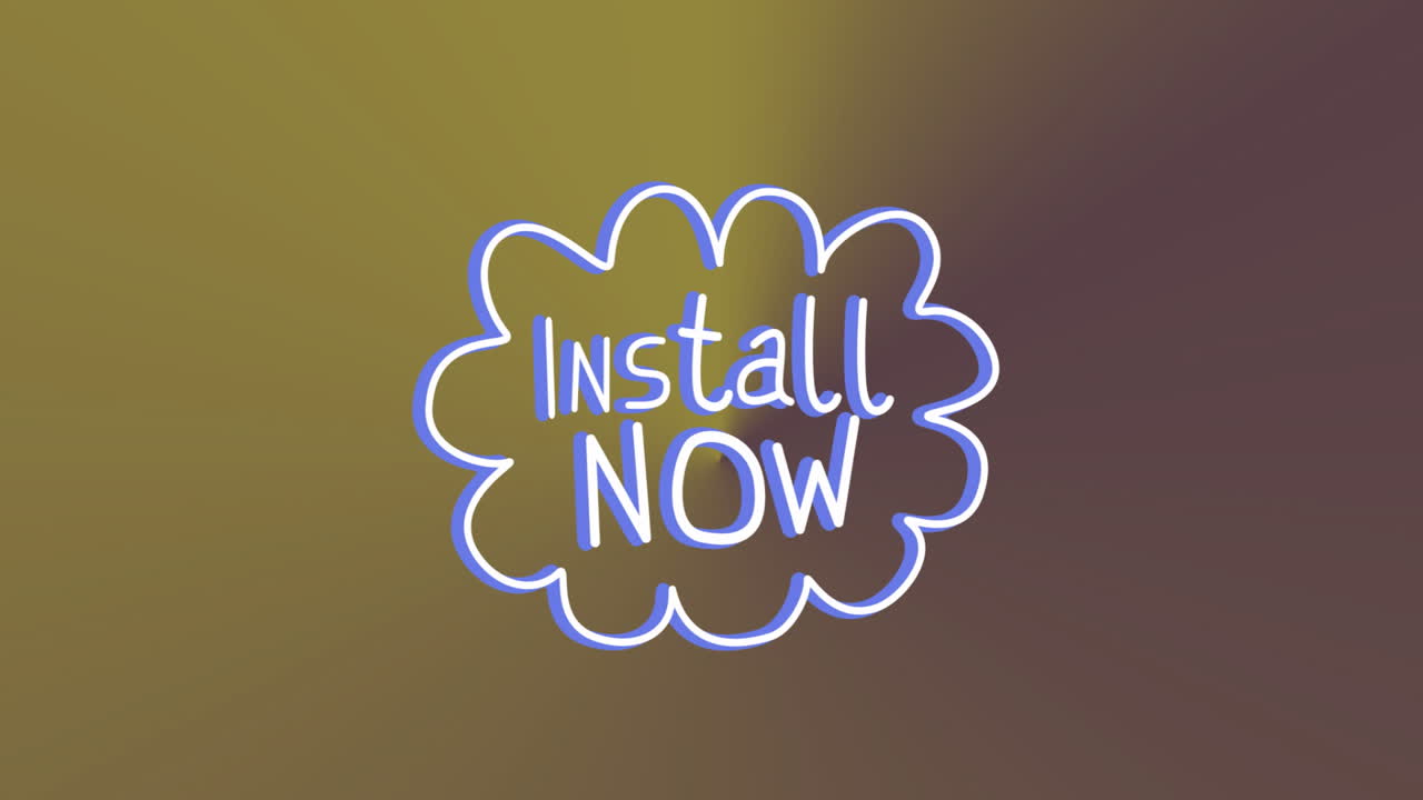 Green Install Now text with animation on gradient yellow and brown background