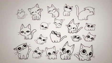 collection of cute cartoon cat line drawings