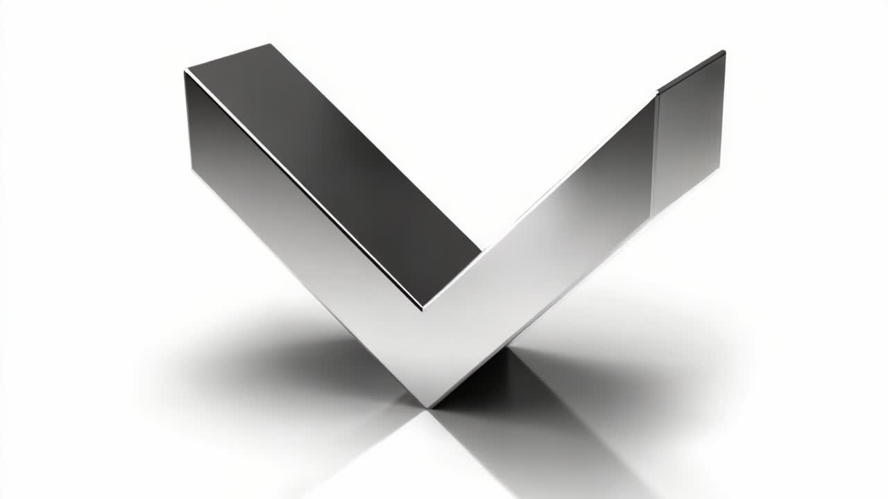 Shiny Geometric Sculpture: A Contemporary Art Piece Featuring Angular Metallic Forms Reflecting Light and Creating Depth in a Minimalist Aesthetic