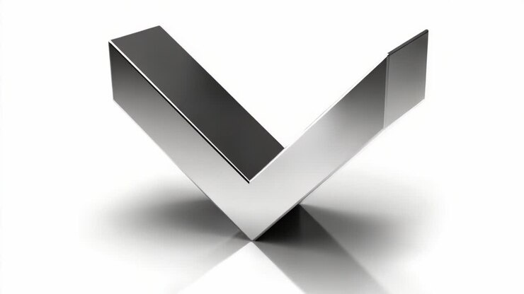 Shiny Geometric Sculpture: A Contemporary Art Piece Featuring Angular Metallic Forms Reflecting Light and Creating Depth in a Minimalist Aesthetic