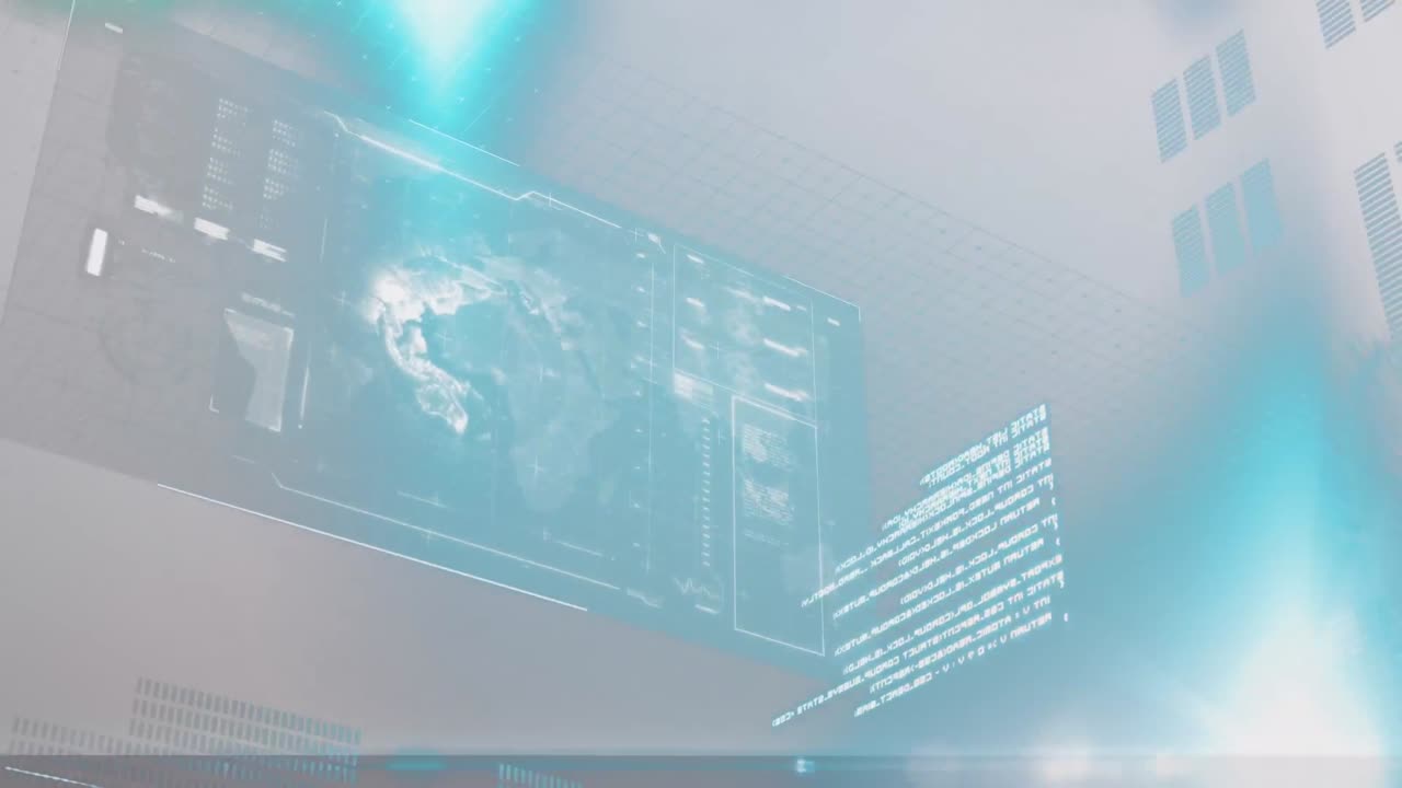 회색 배경 위에 지구를 가진 데이터 처리의 애니메이션