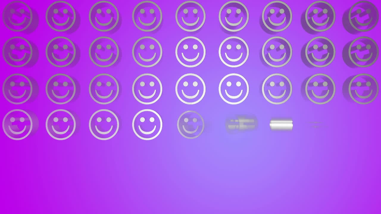 보라색 배경에 여러 개의 스마일리 얼굴 이모지 애니메이션